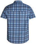 Blue plaid short-sleeve shirt on a white background