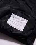 Spyder label on a black jacket