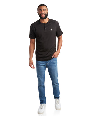 Mens Short Sleeve Henley - Black