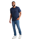 Mens Short Sleeve Henley - Navy