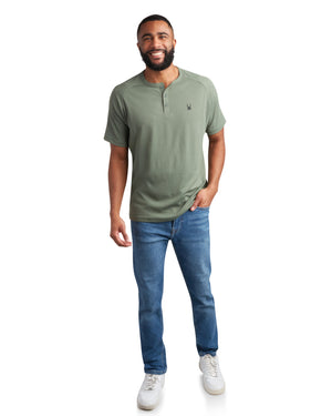 Mens Short Sleeve Henley - Spruce Green