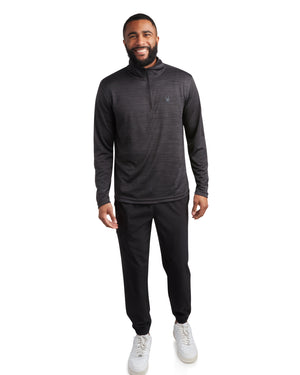 Mens Long Sleeve Honeycomb Quarter Zip - Heather Black