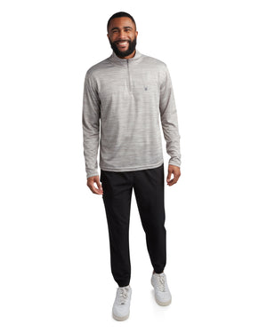 Mens Long Sleeve Honeycomb Quarter Zip - Heather Grey