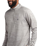 Mens Long Sleeve Honeycomb Quarter Zip - Heather Grey