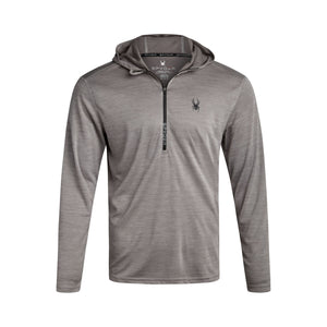 Gray hoodie with a brand logo on a white background