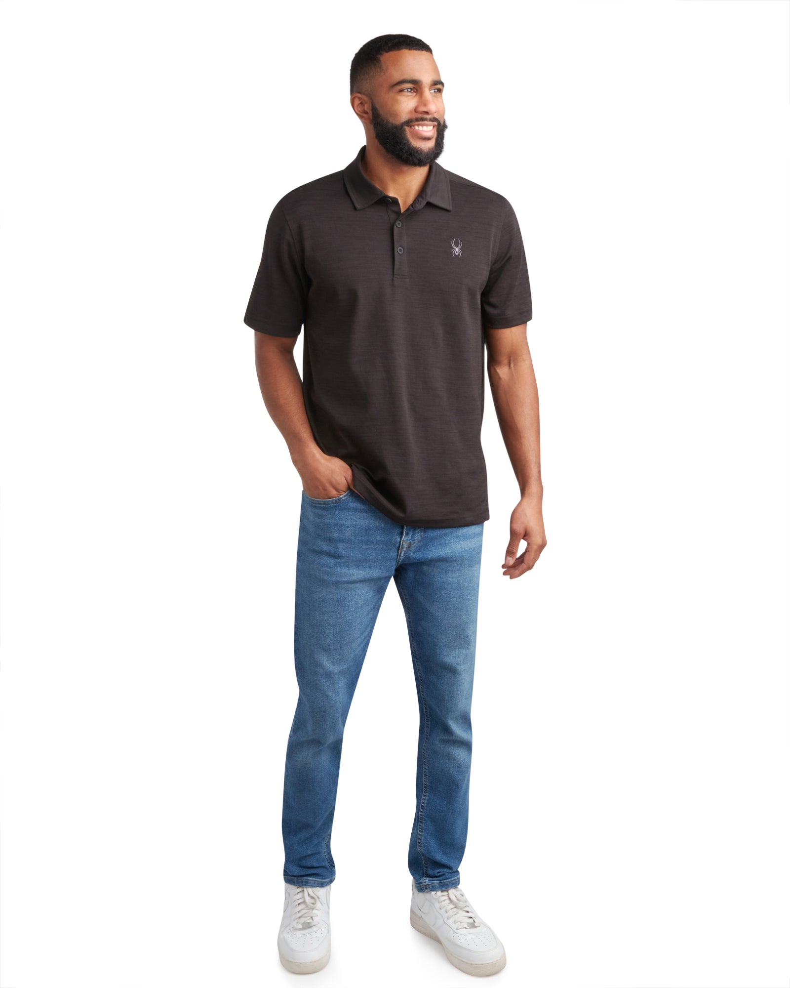 メンズウェア MENS BASIC POLO Mens Short Sleeve Tech Pique - Heather Black – Spyder