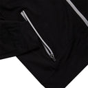 Close-up of a black jacket with a zipper on a white background