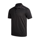 Black polo shirt with brand logo on a white background