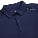 Navy blue polo shirt with Spyder logo on a white background