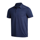 Navy blue polo shirt with brand logo on a white background