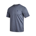 Blue t-shirt with a small logo on a white background