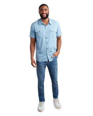 Mens Short Sleeve Mini Check - Cobalt