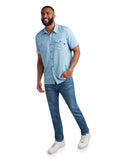 Mens Short Sleeve Mini Check - Cobalt