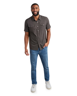 Mens Short Sleeve Mini Check - Heather Black