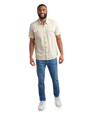 Mens Short Sleeve Mini Check - Khaki