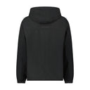 Black jacket with a brand logo on the back against a white background