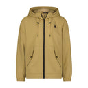 Beige hoodie with a brand logo on a white background