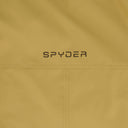 Close-up of a tan fabric with 'Spyder' branding.