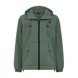 Green jacket with a hood on a white background