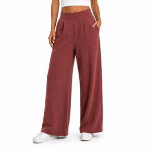Women's Corduroy Fleece Wide-Leg Pant - Rust