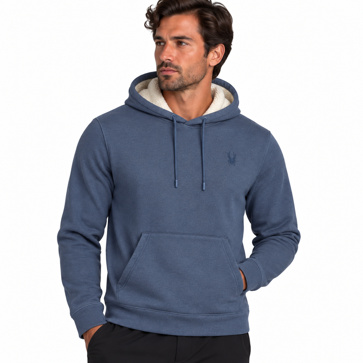 Men's Pullover Sherpa Hoodie - Blue
