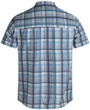 Blue and white plaid short-sleeve shirt on a white background